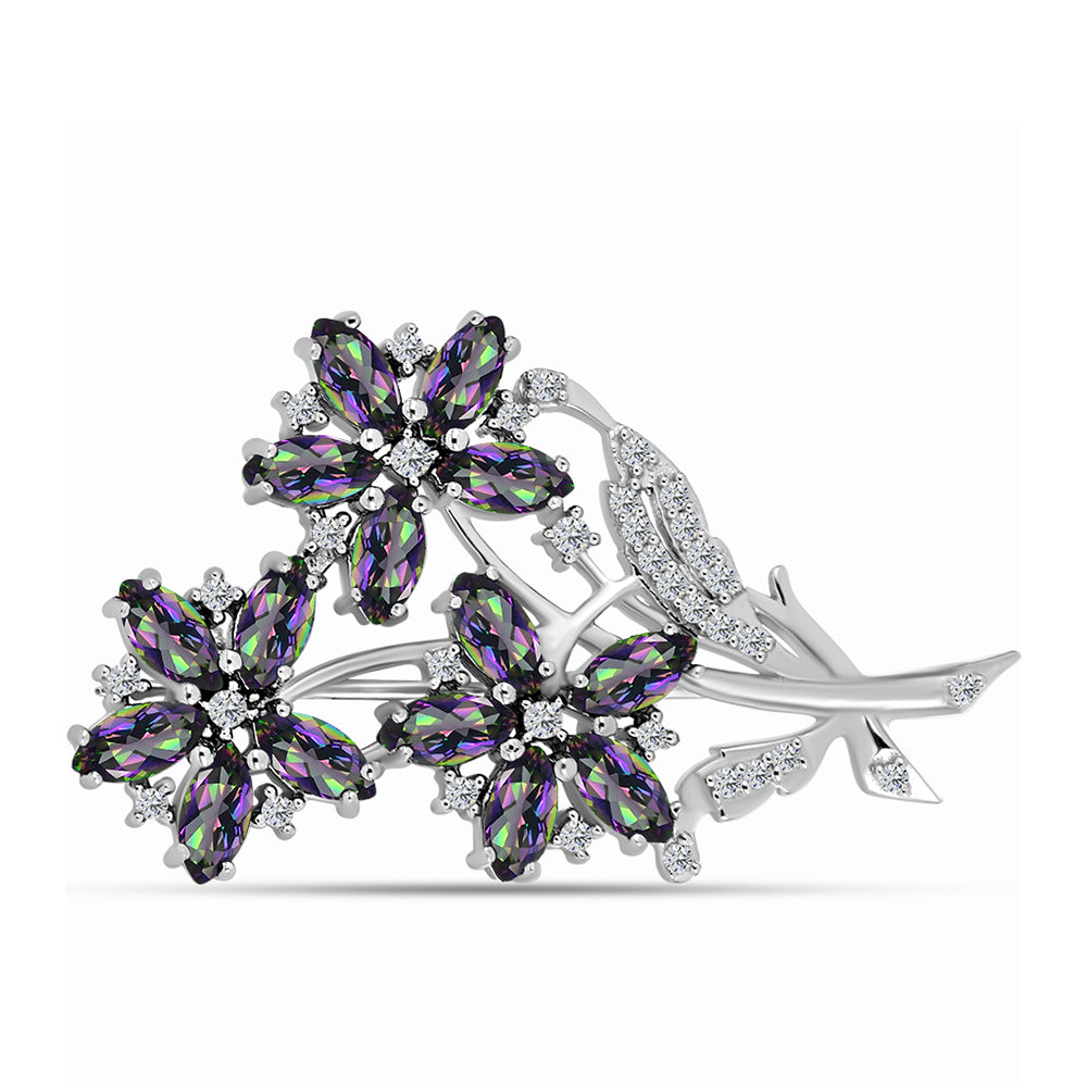 Broszka ze srebra próby 925 z brazylijskim kwarcem zielonym i białym topazem