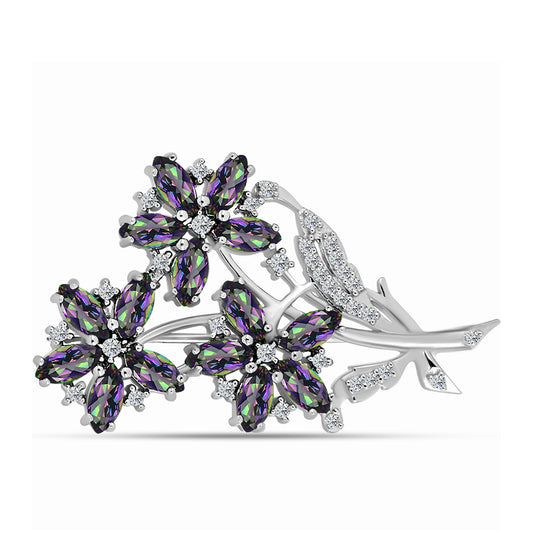 Broszka ze srebra próby 925 z brazylijskim kwarcem zielonym i białym topazem