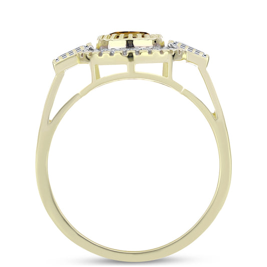 Pierścionek srebrny pozłacany z koniakowym kwarcem i białym topazem