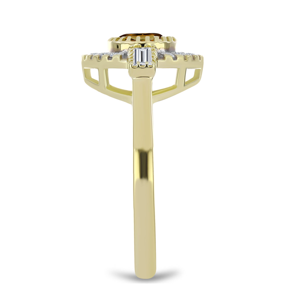 Pierścionek srebrny pozłacany z koniakowym kwarcem i białym topazem