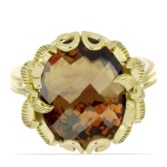 Pierścionek srebrny pozłacany z koniakowym kwarcem