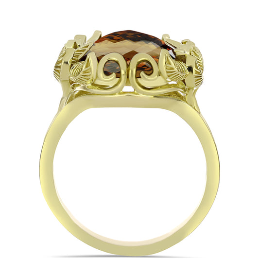 Pierścionek srebrny pozłacany z koniakowym kwarcem