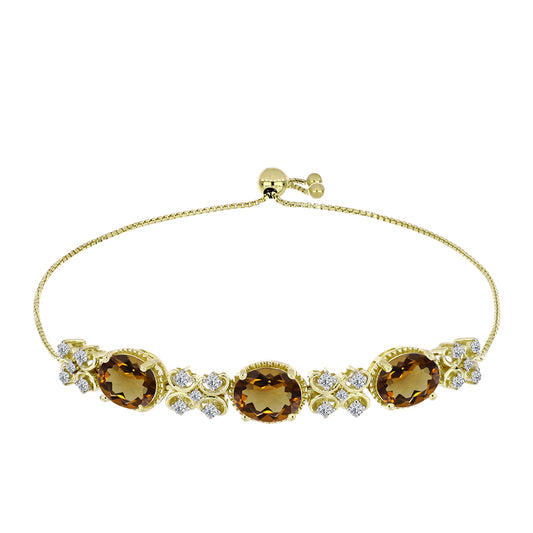 Bransoletka srebrna pozłacana z koniakowym kwarcem i białym topazem
