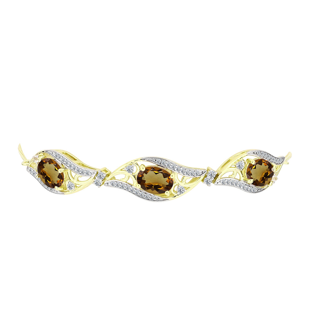 Bransoletka srebrna pozłacana z koniakowym kwarcem i białym topazem 2 