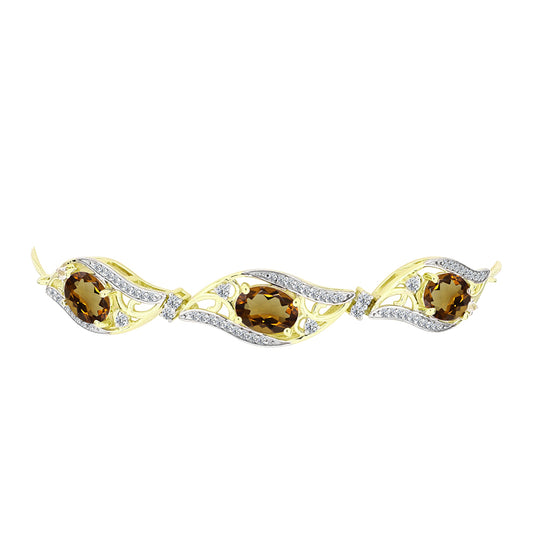 Bransoletka srebrna pozłacana z koniakowym kwarcem i białym topazem