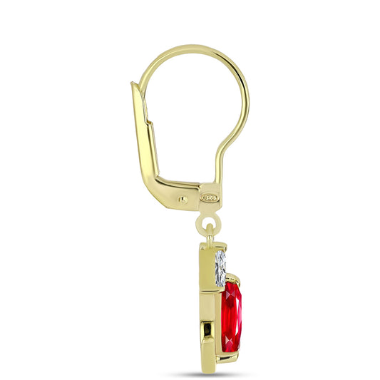 Kolczyki srebrne pozłacane z czerwonym agatem i białym topazem