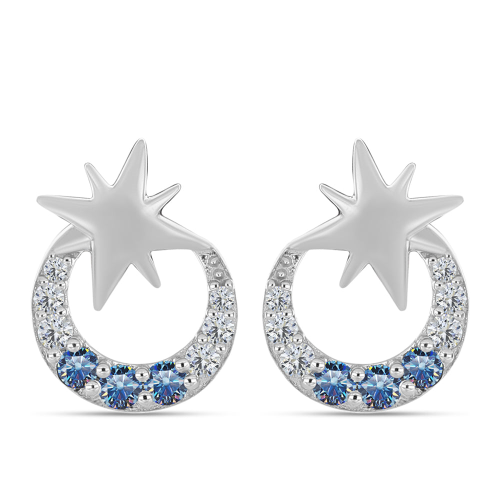 Kolczyki ze srebra próbe 925 z moissanitem w kolorze oceanicznym i białym topazem