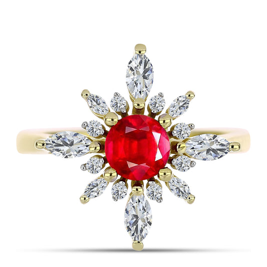 Pierścionek srebrny pozłacany z czerwonym agatem i białym topazem