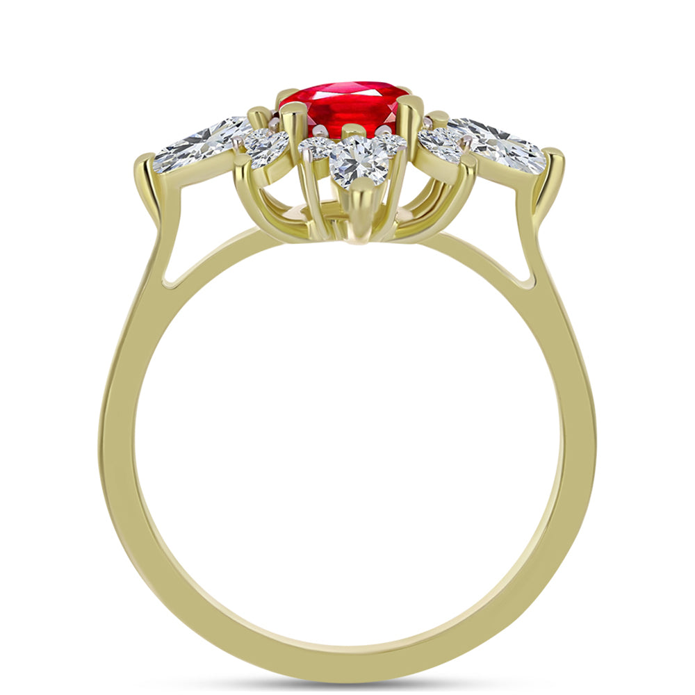 Pierścionek srebrny pozłacany z czerwonym agatem i białym topazem 2 