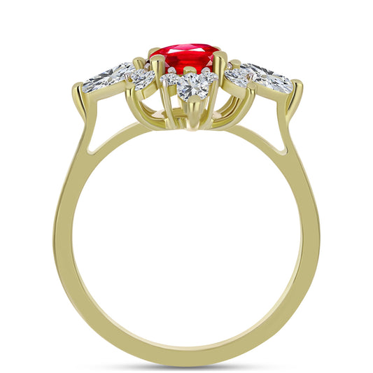 Pierścionek srebrny pozłacany z czerwonym agatem i białym topazem