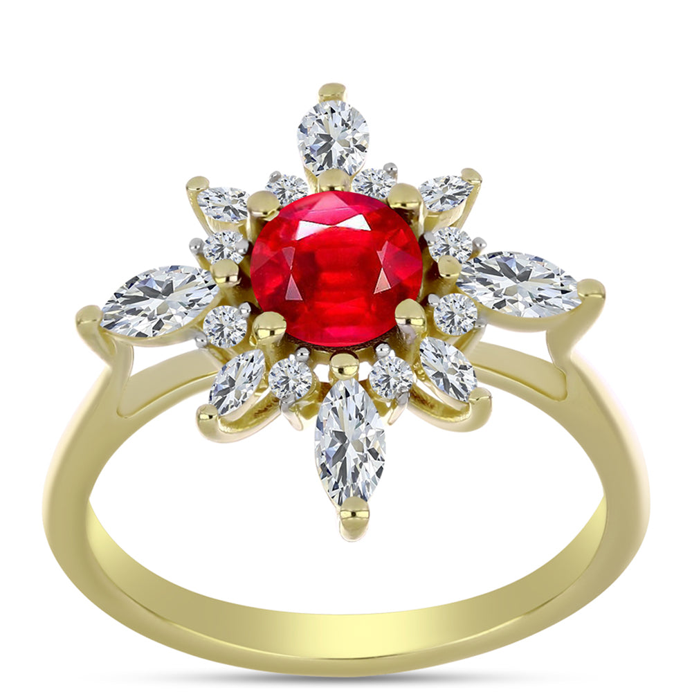 Pierścionek srebrny pozłacany z czerwonym agatem i białym topazem