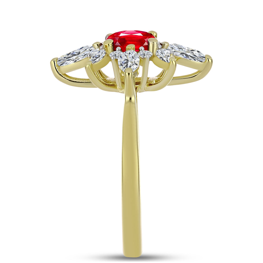 Pierścionek srebrny pozłacany z czerwonym agatem i białym topazem