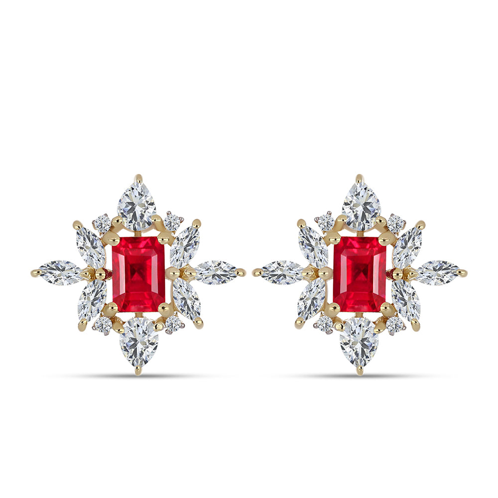 Kolczyki srebrne pozłacane z czerwonym agatem i białym topazem