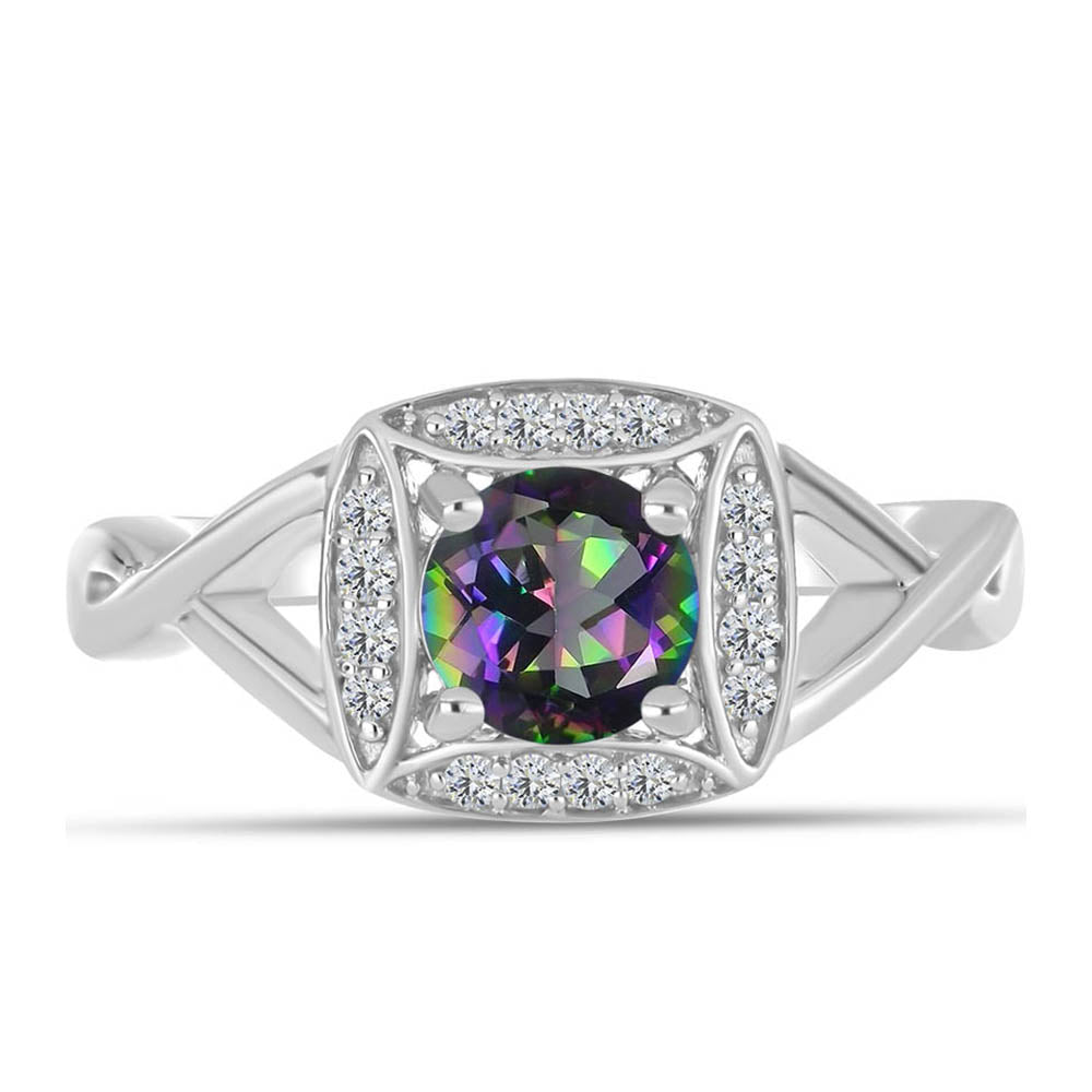 Pierścionek ze srebra próby 925 z brazylijskim kwarcem zielonym i białym topazem 1 