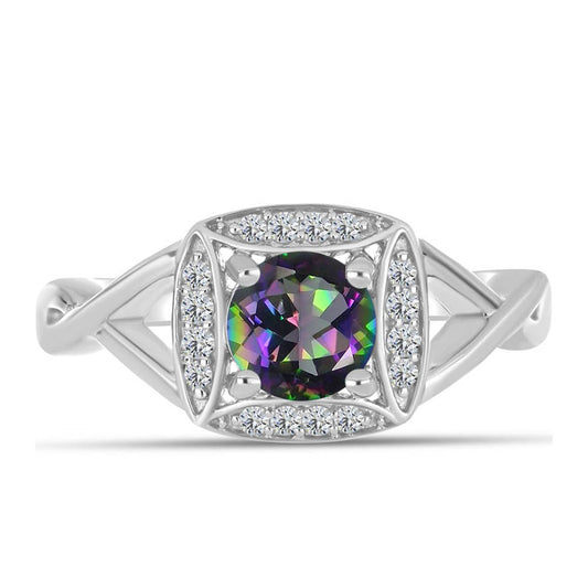 Pierścionek ze srebra próby 925 z brazylijskim kwarcem zielonym i białym topazem