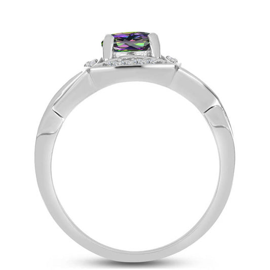 Pierścionek ze srebra próby 925 z brazylijskim kwarcem zielonym i białym topazem