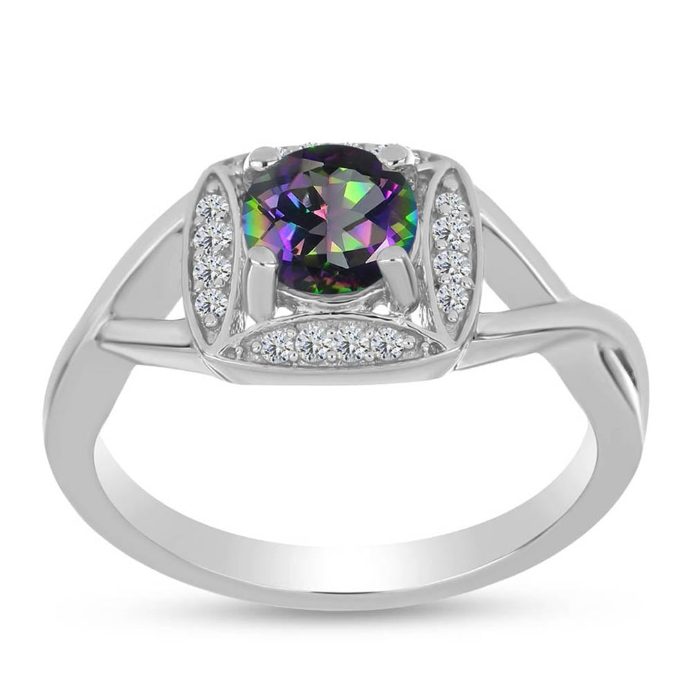 Pierścionek ze srebra próby 925 z brazylijskim kwarcem zielonym i białym topazem 3 