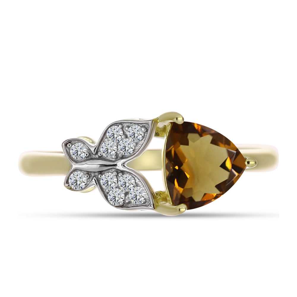 Pierścionek srebrny pozłacany z koniakowym kwarcem i białym topazem 1 