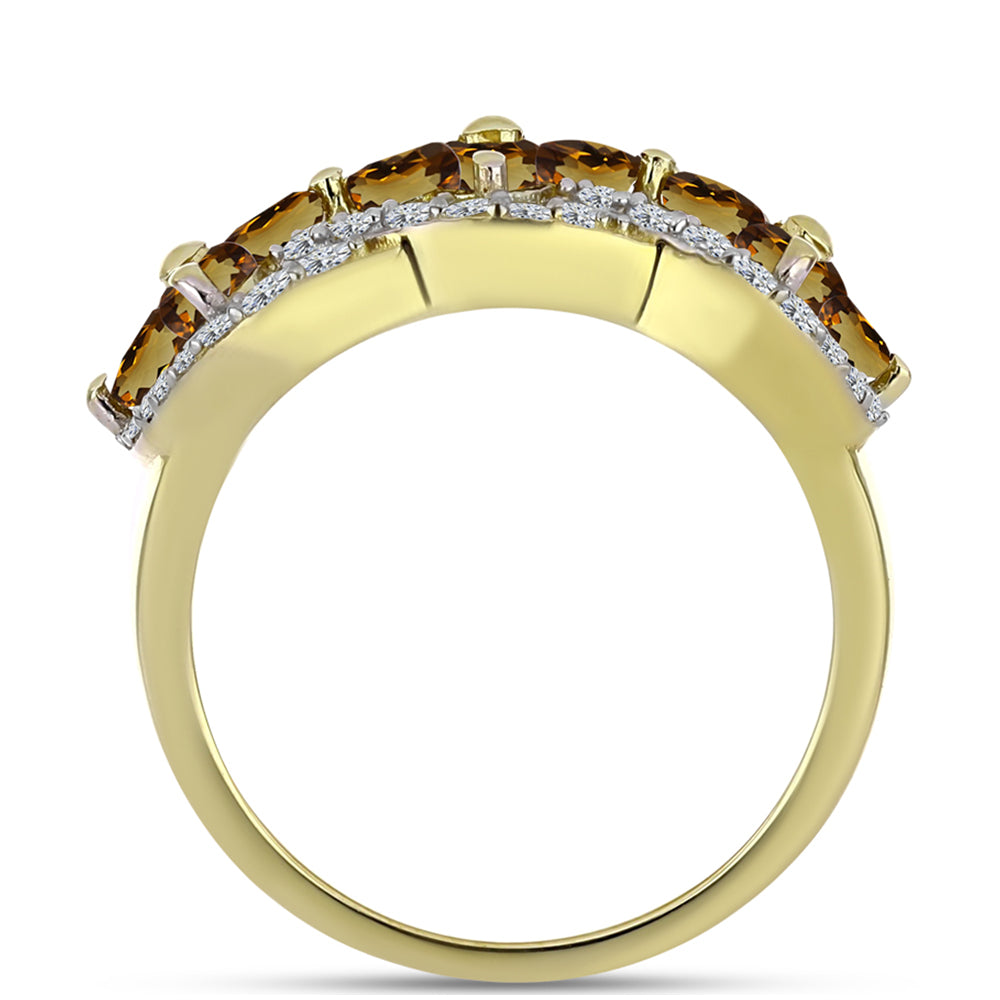 Pierścionek srebrny pozłacany z koniakowym kwarcem i białym topazem 2 