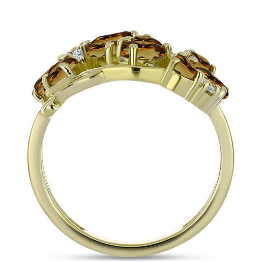 Pierścionek srebrny pozłacany z koniakowym kwarcem i białym topazem