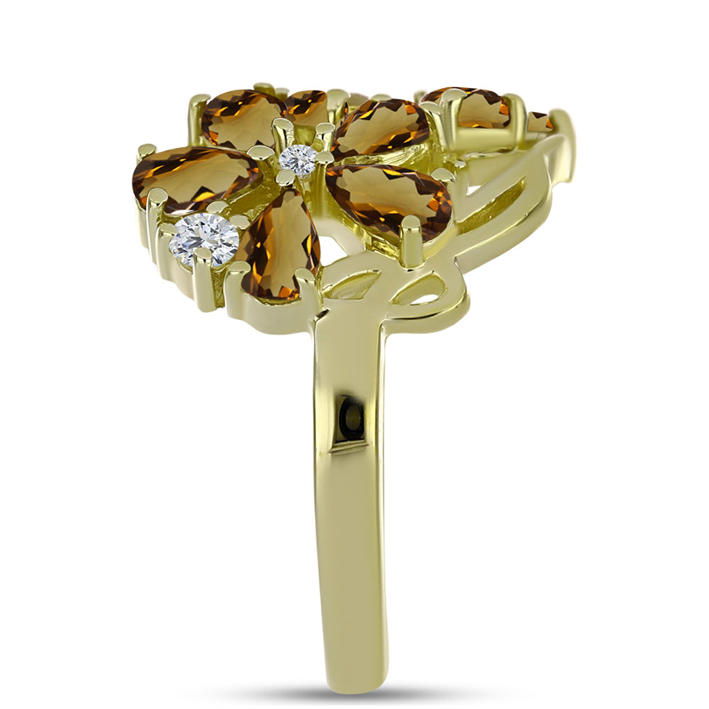 Pierścionek srebrny pozłacany z koniakowym kwarcem i białym topazem 4 