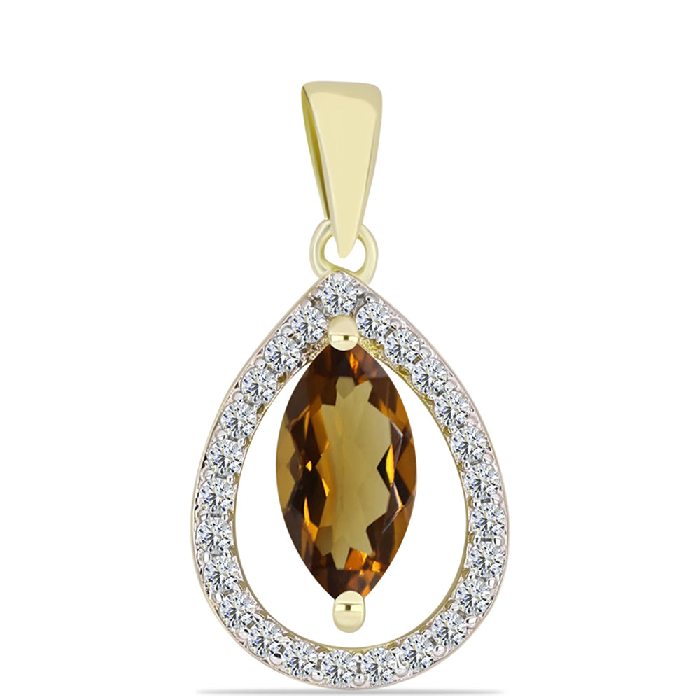Zawieszka srebrna pozłacana z koniakowym kwarcem i białym topazem