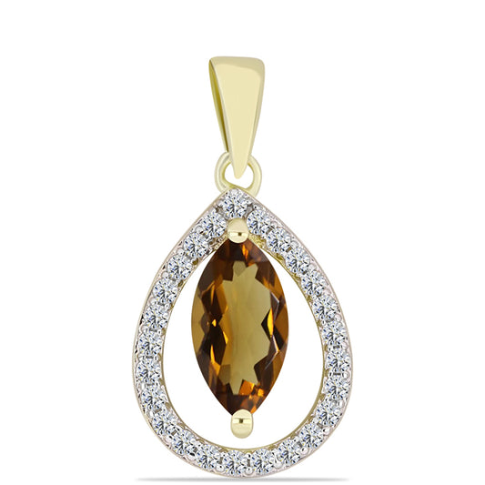 Zawieszka srebrna pozłacana z koniakowym kwarcem i białym topazem