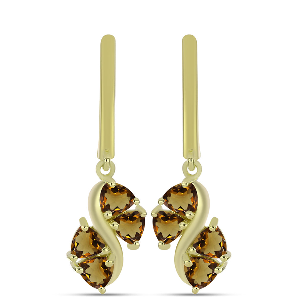 Kolczyki srebrne pozłacane z koniakowym kwarcem