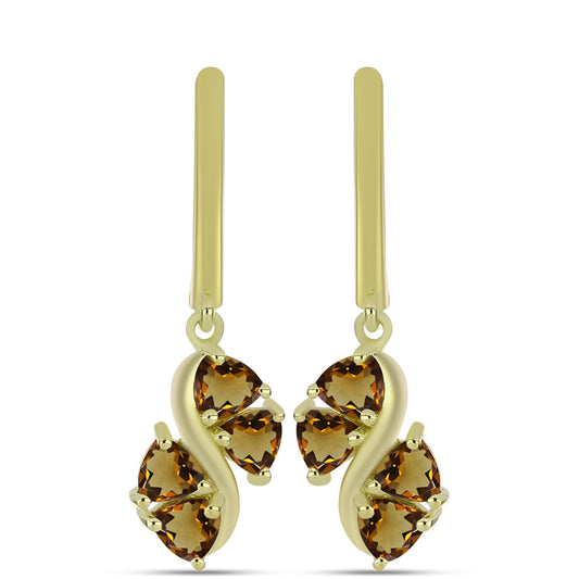 Kolczyki srebrne pozłacane z koniakowym kwarcem