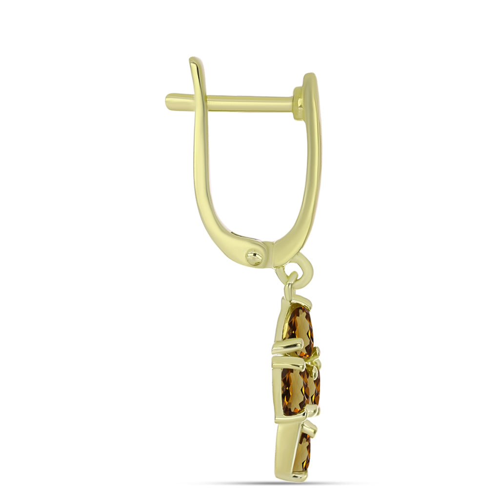 Kolczyki srebrne pozłacane z koniakowym kwarcem 2 