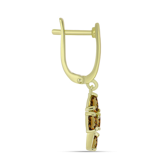 Kolczyki srebrne pozłacane z koniakowym kwarcem