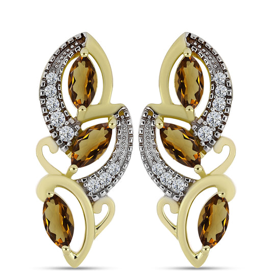Kolczyki srebrne pozłacane z koniakowym kwarcem i białym topazem