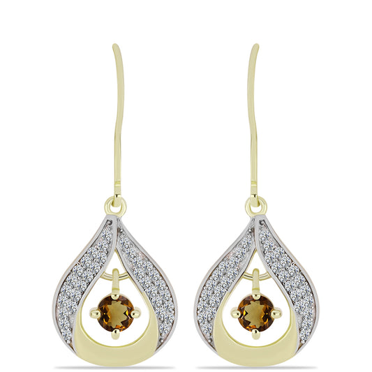 Kolczyki srebrne pozłacane z koniakowym kwarcem i białym topazem