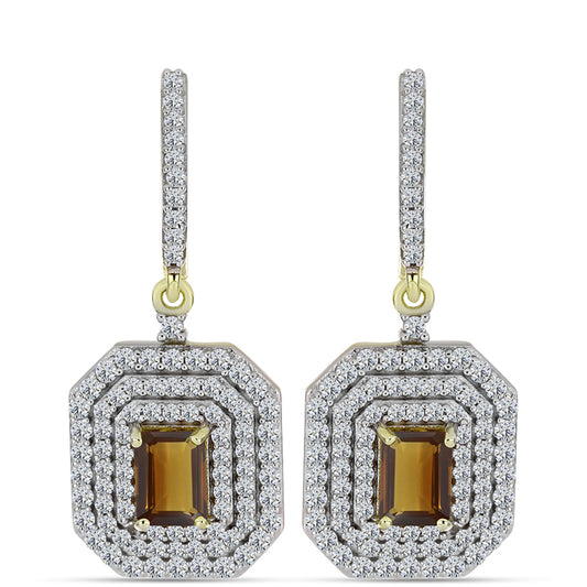 Kolczyki srebrne pozłacane z koniakowym kwarcem i białym topazem