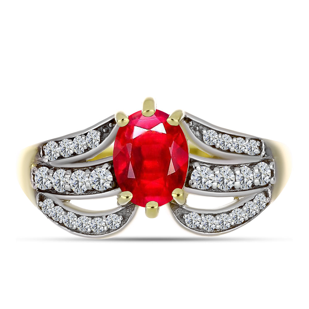 Pierścionek srebrny pozłacany z czerwonym agatem i białym topazem 1 