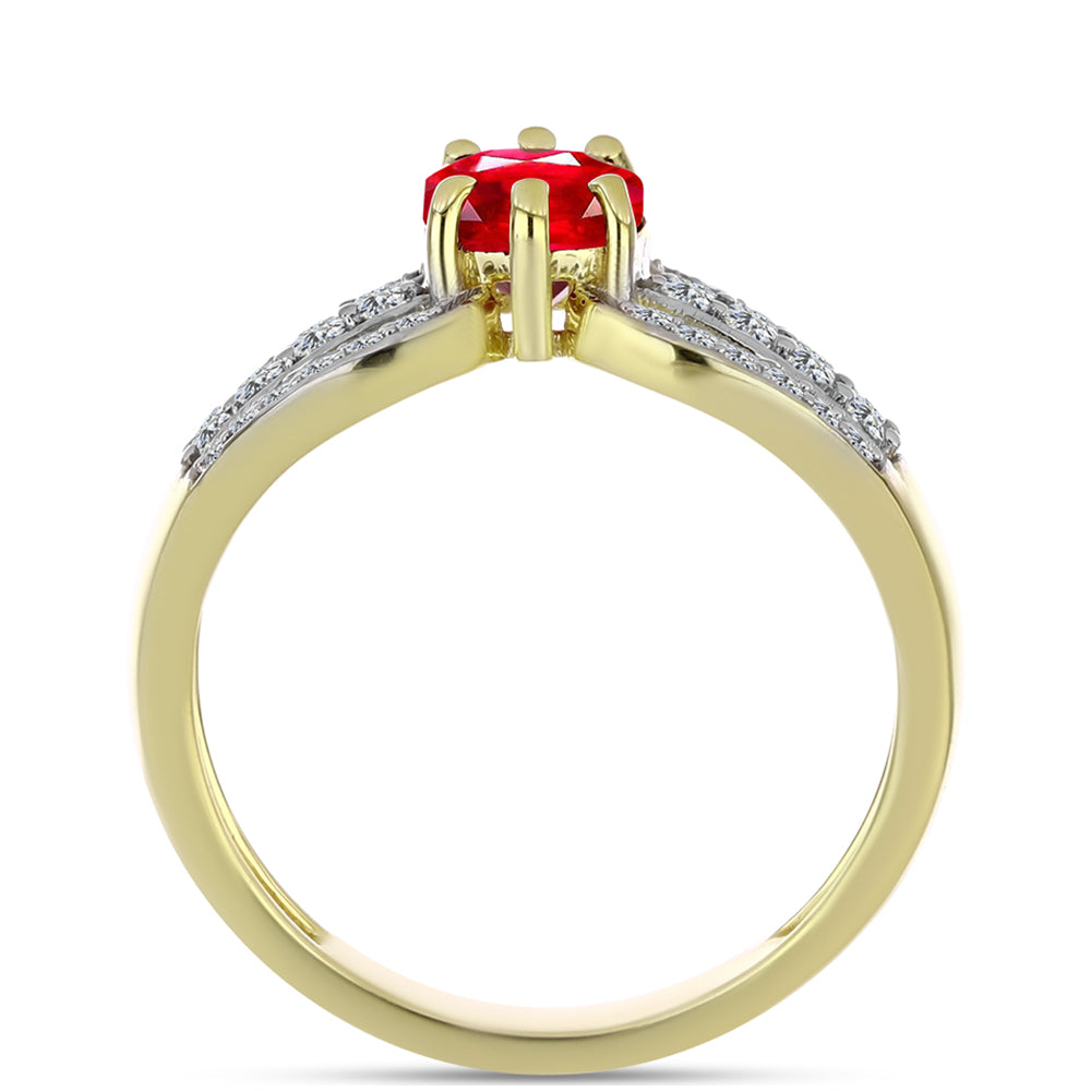 Pierścionek srebrny pozłacany z czerwonym agatem i białym topazem