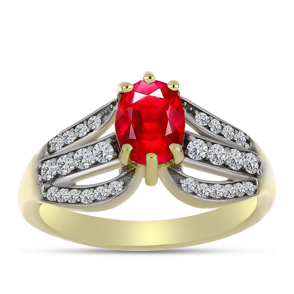 Pierścionek srebrny pozłacany z czerwonym agatem i białym topazem 3 