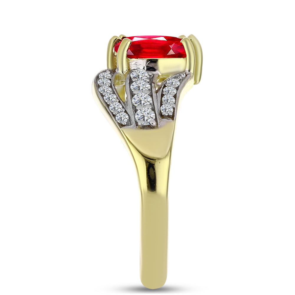 Pierścionek srebrny pozłacany z czerwonym agatem i białym topazem