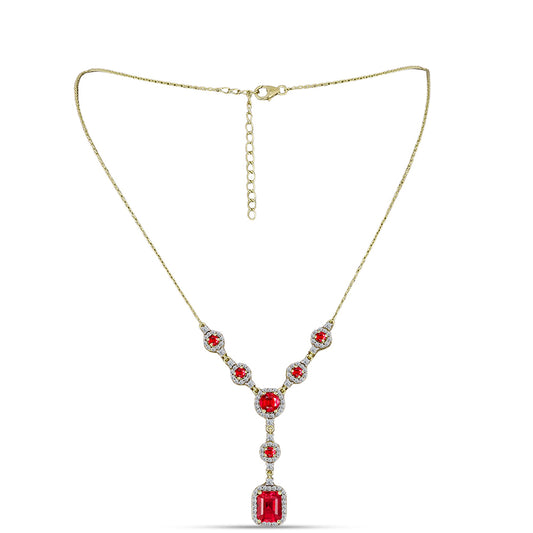 Naszyjnik srebrny pozłacany z czerwonym agatem i białym topazem