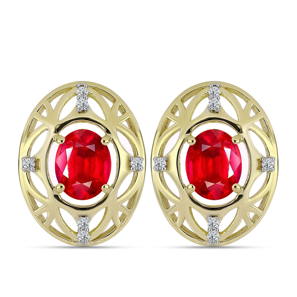 Kolczyki srebrne pozłacane z czerwonym agatem i białym topazem