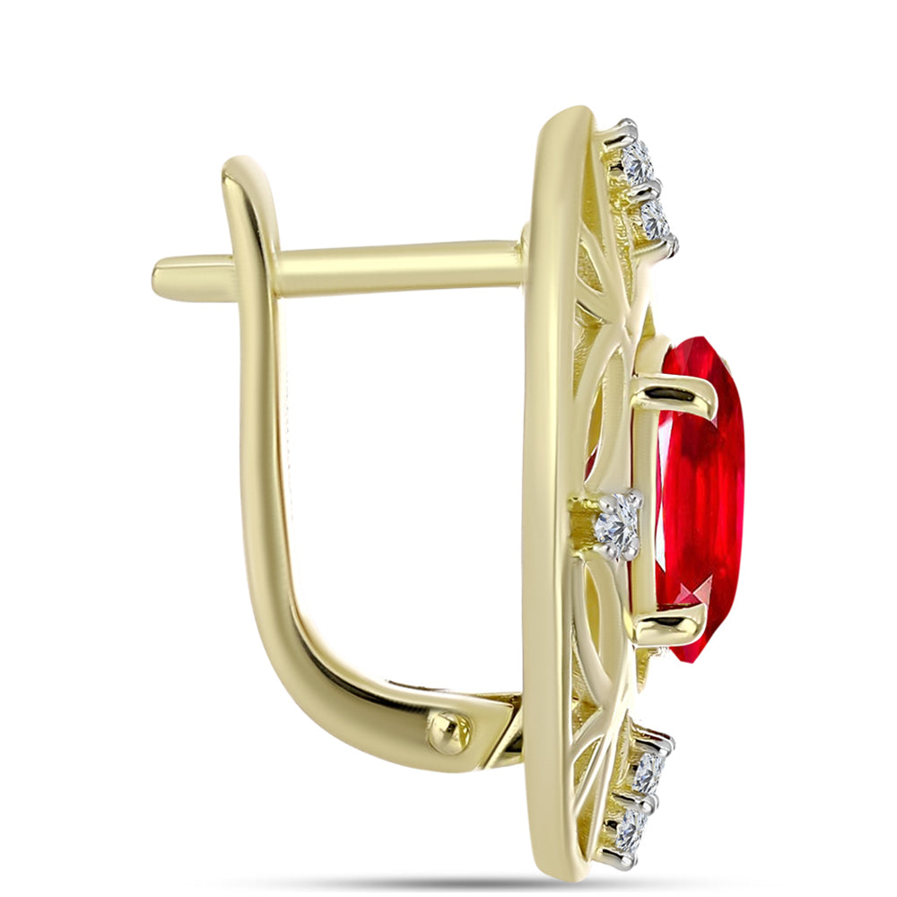 Kolczyki srebrne pozłacane z czerwonym agatem i białym topazem