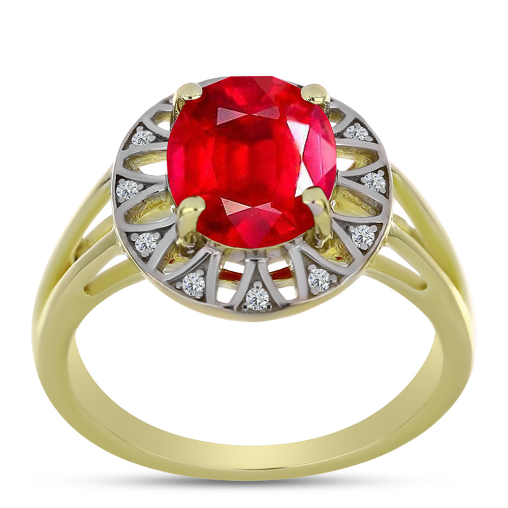 Pierścionek srebrny pozłacany z czerwonym agatem i białym topazem