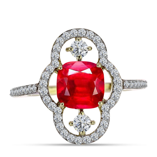 Pierścionek srebrny pozłacany z czerwonym agatem i białym topazem