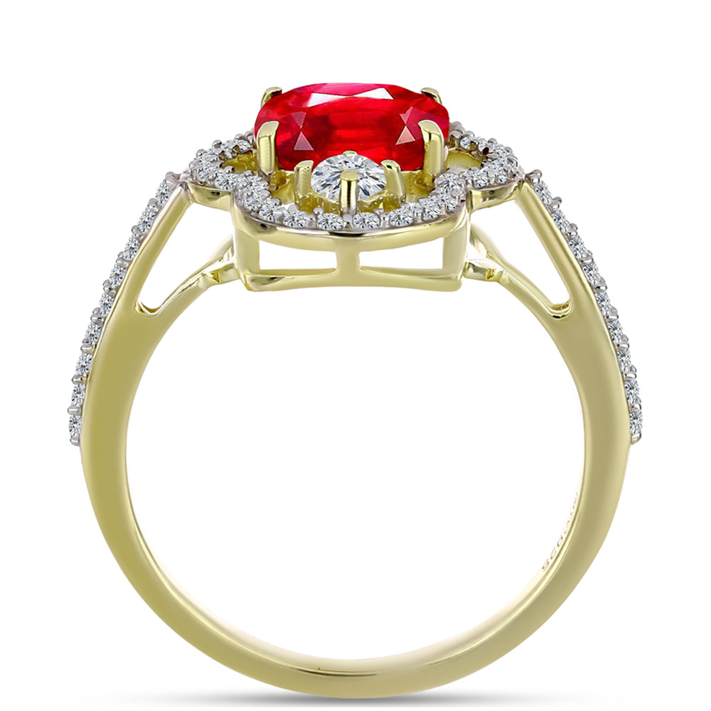 Pierścionek srebrny pozłacany z czerwonym agatem i białym topazem 2 