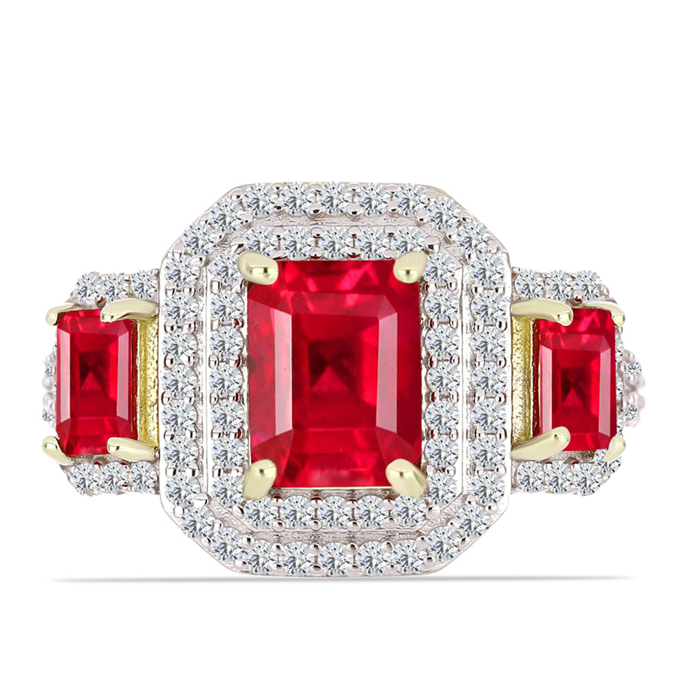 Pierścionek srebrny pozłacany z czerwonym agatem i białym topazem 1 