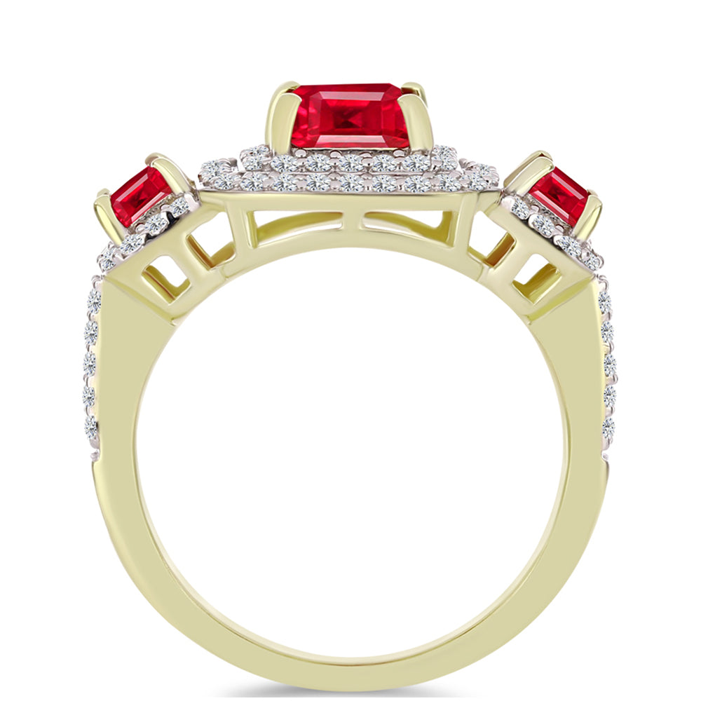 Pierścionek srebrny pozłacany z czerwonym agatem i białym topazem 2 