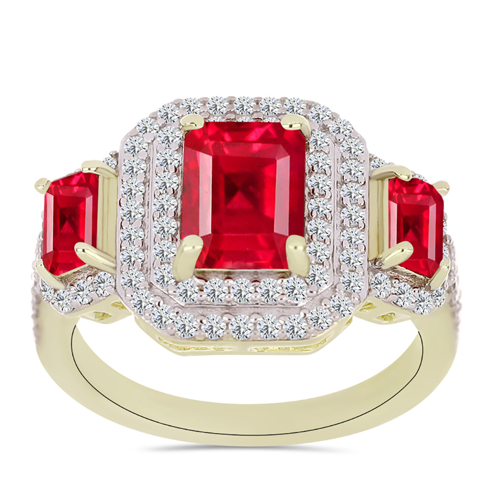 Pierścionek srebrny pozłacany z czerwonym agatem i białym topazem