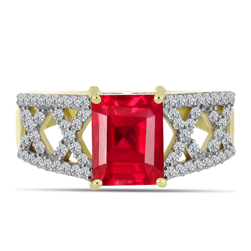 Pierścionek srebrny pozłacany z czerwonym agatem i białym topazem