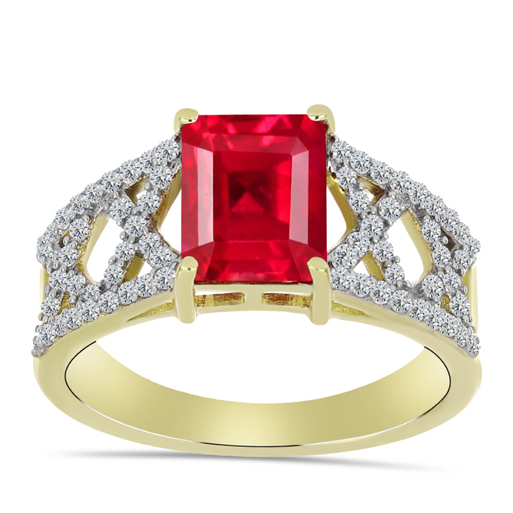 Pierścionek srebrny pozłacany z czerwonym agatem i białym topazem