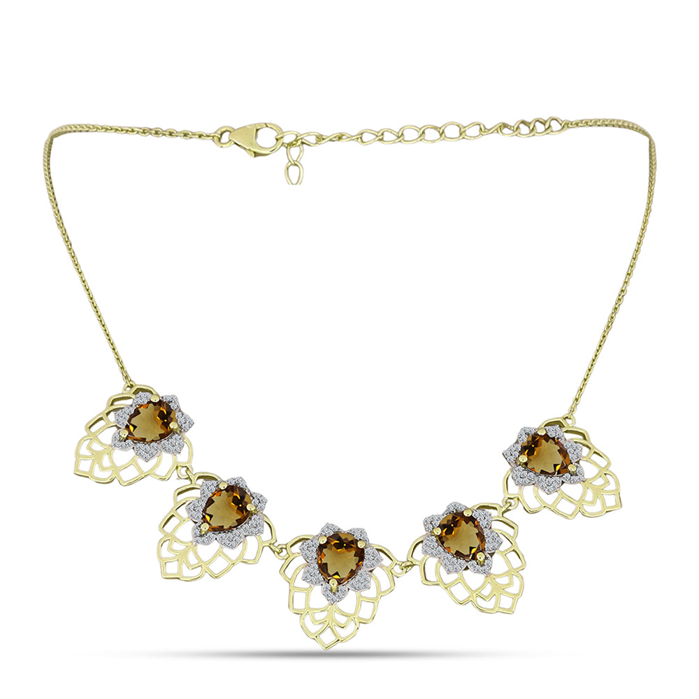 Naszyjnik srebrny pozłacany z koniakowym kwarcem i białym topazem